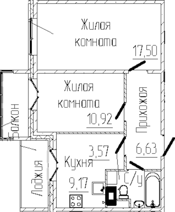 2-комнатная квартира 50.78 м², 5/8 эт., ЖК «SERTOLOVO PARK»